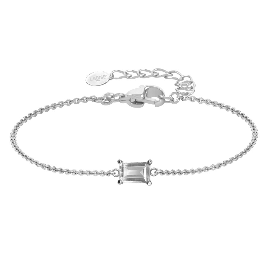 Bracelet argent rhodié 1,5g - Cristal de roche  6x4mm - 15+5cm