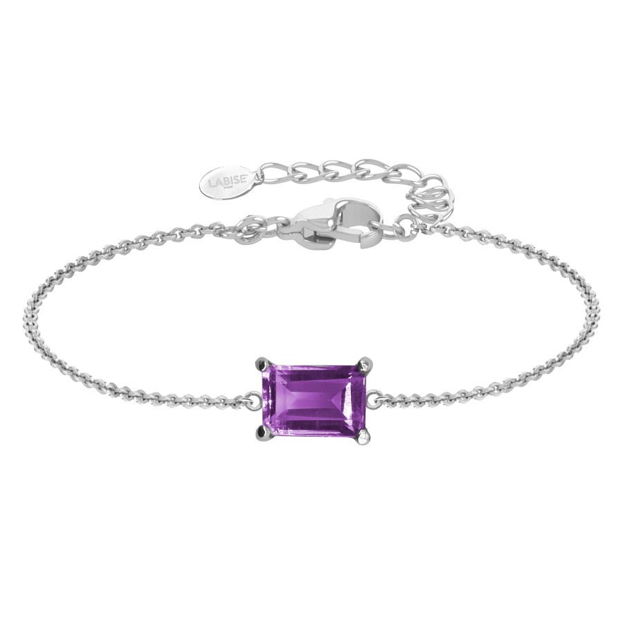Bracelet argent rhodié 1,5g - Améthyste  6x4mm - 15+5cm