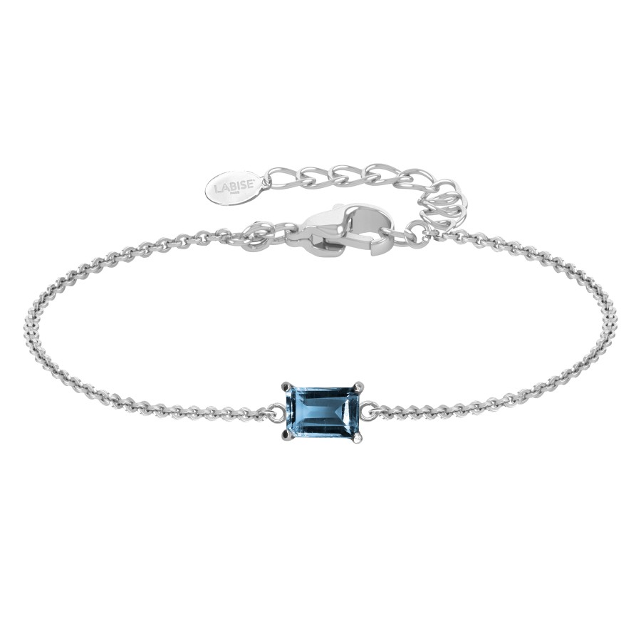Bracelet argent rhodié 1,5g - Topaze bleu  6x4mm - 15+5cm