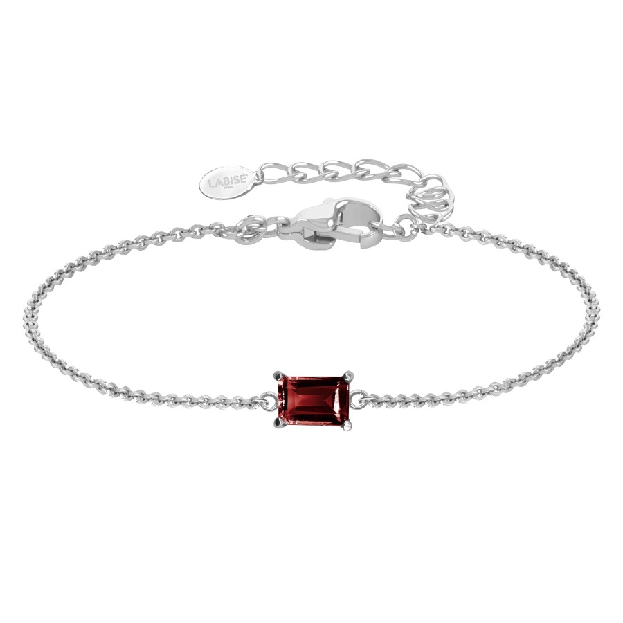Bracelet argent rhodié 1,5g - Grenat  6x4mm - 15+5cm