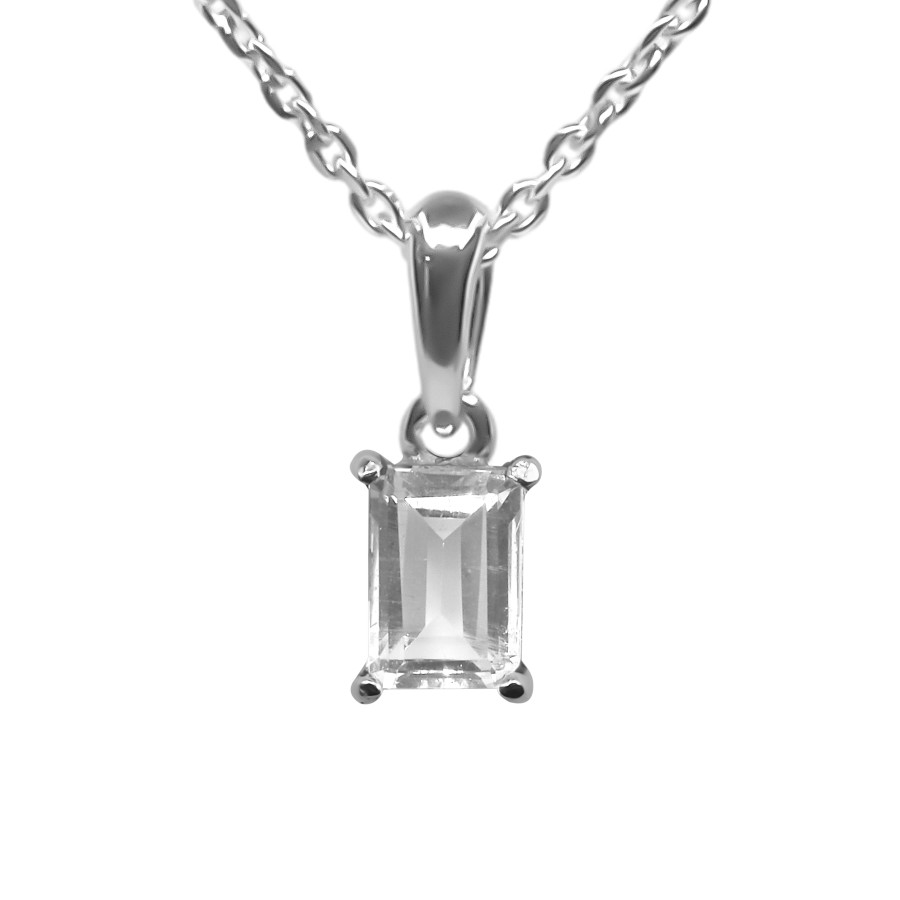 Pendentif argent rhodié 0,6g - Cristal de roche 6x4mm