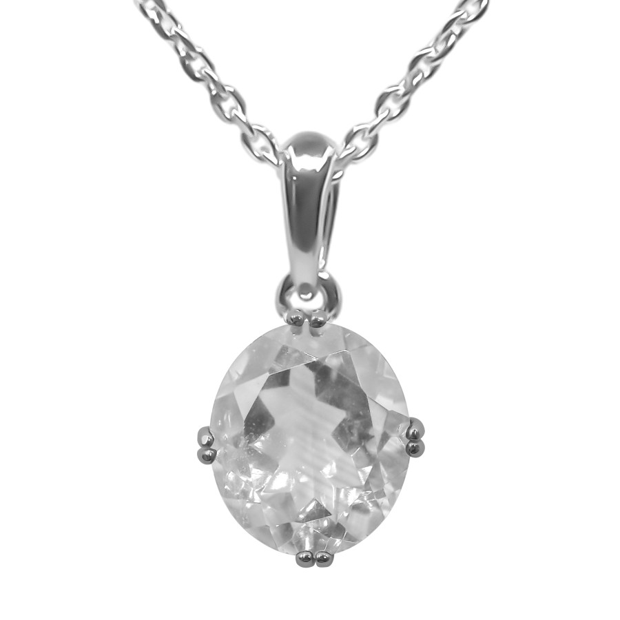 Pendentif argent rhodié 2,2g - Cristal de roche  10x12mm