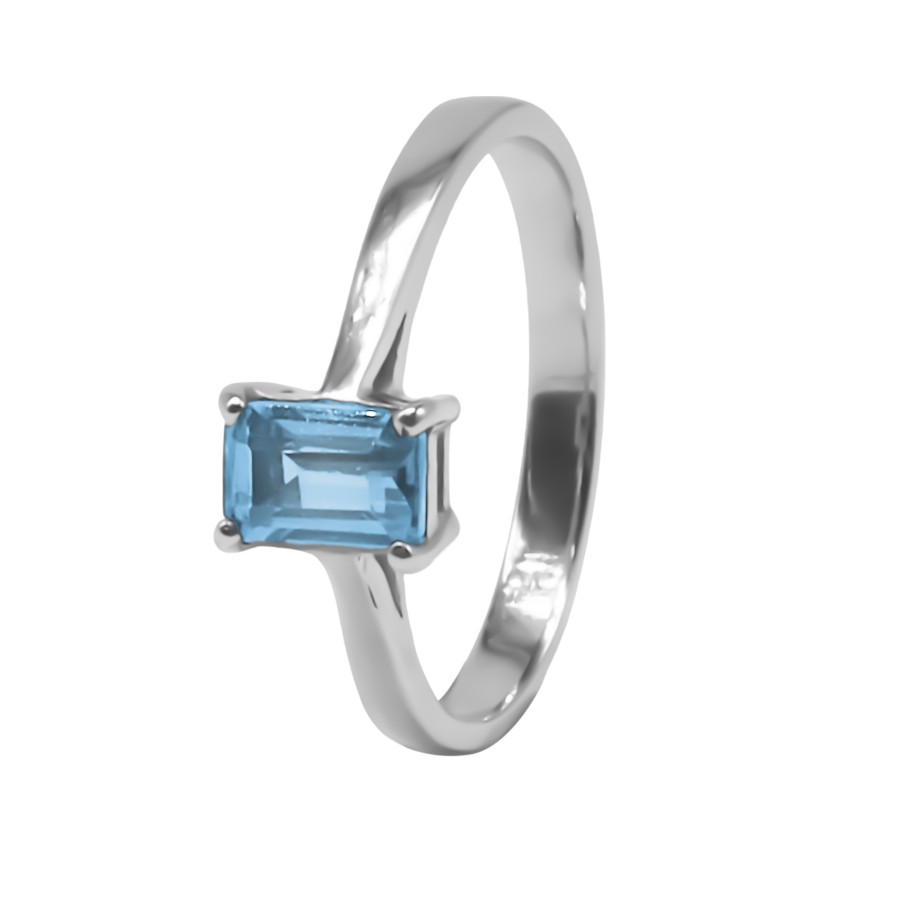 Bague argent rhodié 2g - Topaze Bleu 6x4mm - Taille 50 à 62