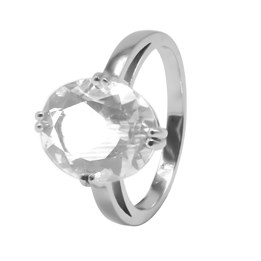 Bague argent rhodié 3,5g - Cristal de roche  10x12mm - Taille 52 à 62