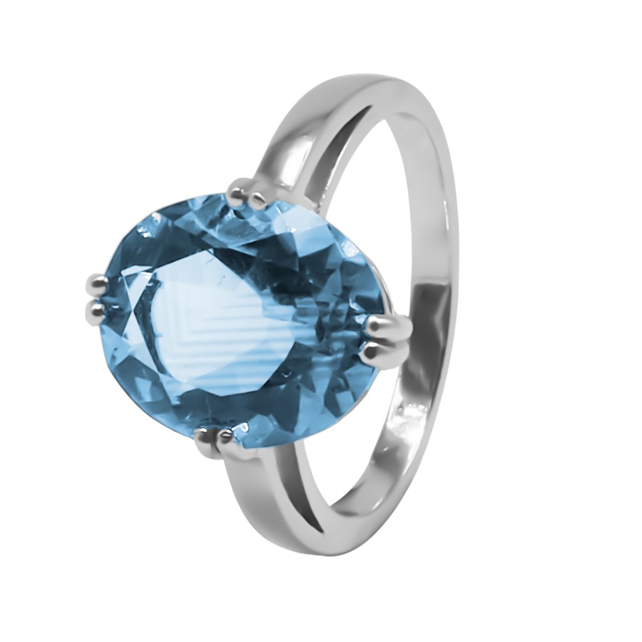 Bague argent rhodié 3,5g - Topaze Bleu 10x12mm - Taille 52 à 62