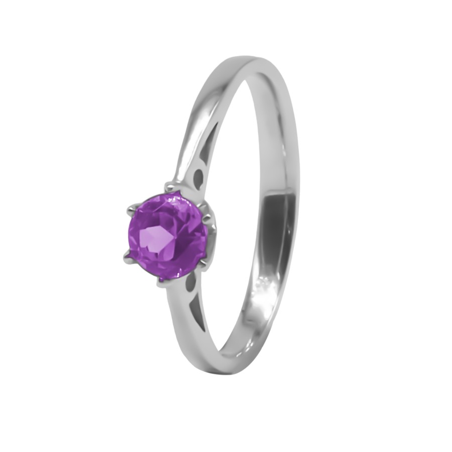 Bague argent rhodié 2g - Améthyste  diamètre 5mm - Taille 50 à 62