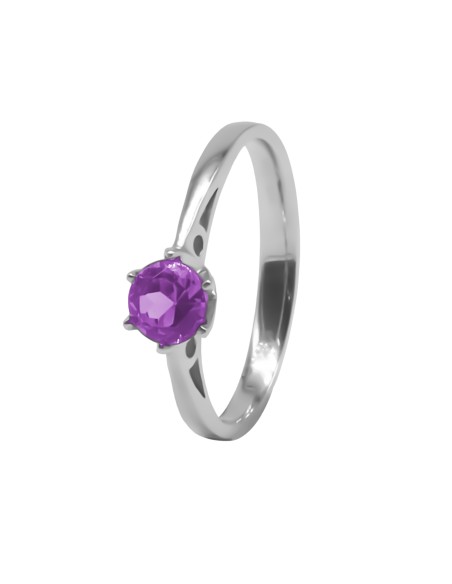 Bague argent rhodié 2g - Améthyste  diamètre 5mm - Taille 50 à 62