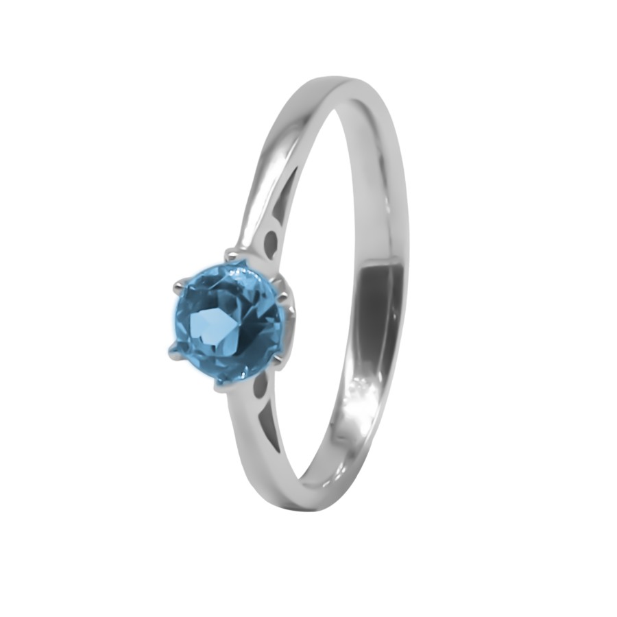 Bague argent rhodié 2g - Topaze bleu  diamètre 5mm - Taille 50 à 62