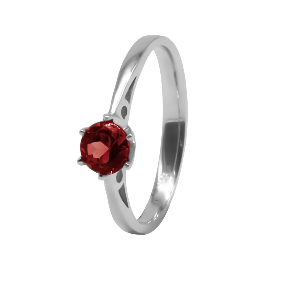 Bague argent rhodié 2g - Grenat diamètre 5mm - Taille 50 à 62