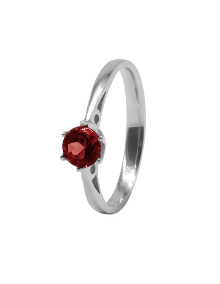 Bague argent rhodié 2g - Grenat diamètre 5mm - Taille 50 à 62