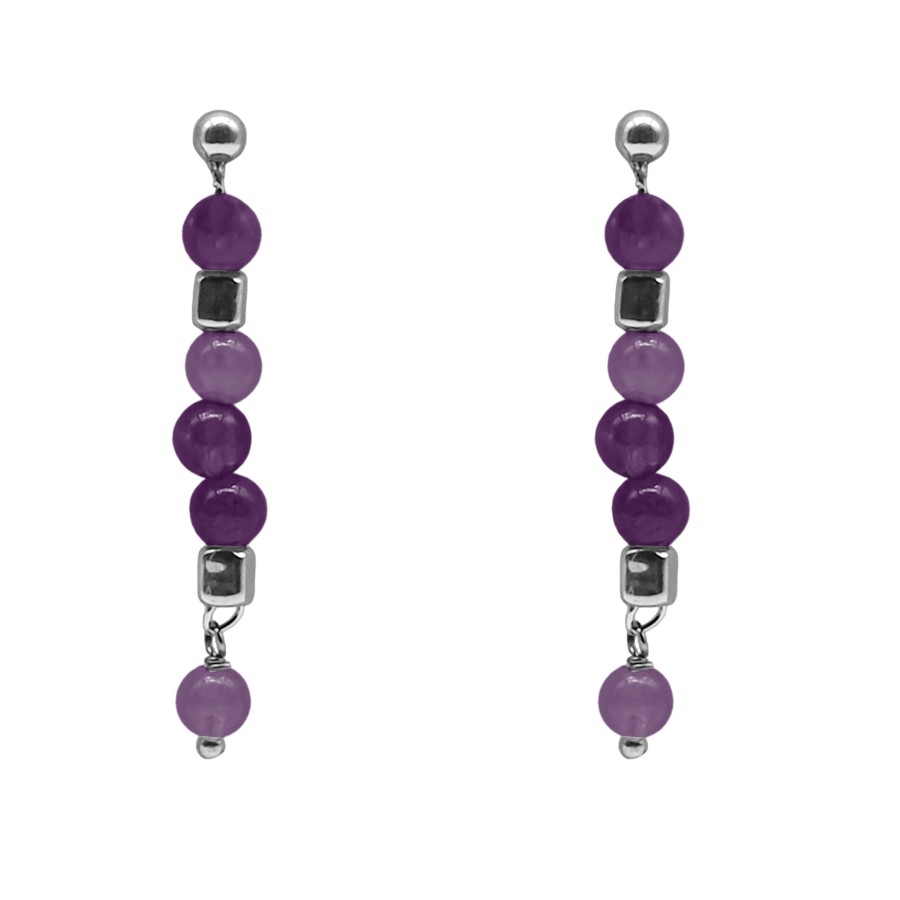 Boucles d'oreille argent rhodié 2,50g - collection zodiac - Poissons -  Améthyste 4 mm - 5cm