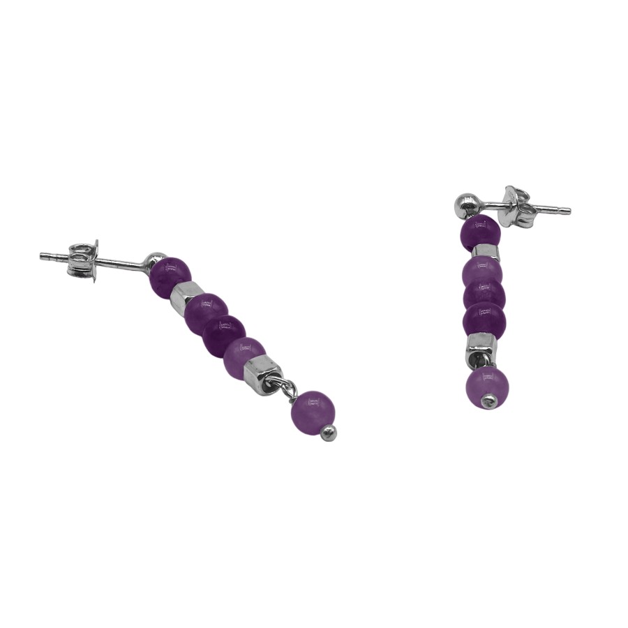 Boucles d'oreille argent rhodié 2,50g - collection zodiac - Poissons -  Améthyste 4 mm - 5cm