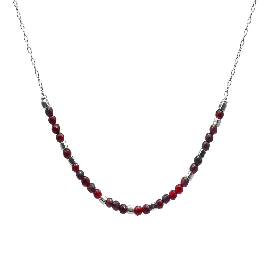 Collier argent rhodié 6,2g  - collection zodiac - Vierge -  Cornaline 4mm facetté - 38+7cm