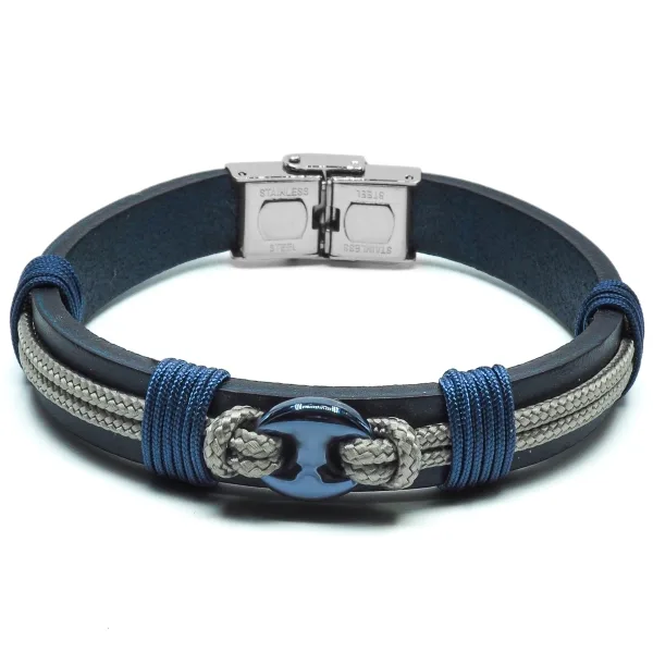 Bracelet acier PVD bleu cuir italien grain de café beige 10mm 21,5cm