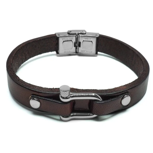 Bracelet cuir italien marron manille -  1cm X21,5cm ajustable