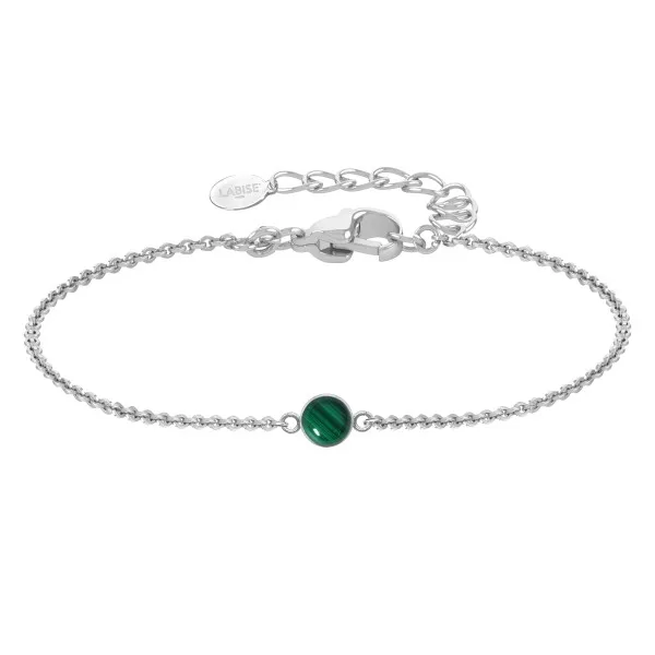 Bracelet argent rhodié - 1,6g -  Malachite - cabochon - 6mm - 15+5cm