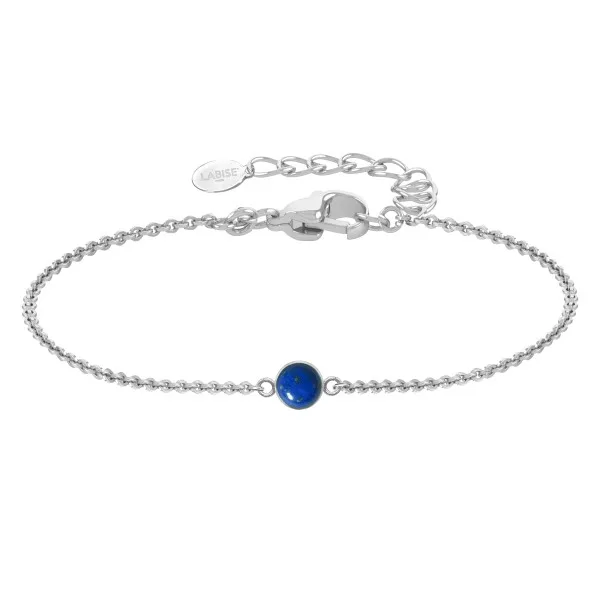 Bracelet argent rhodié - 1,6g -  Lapis Lazuli - cabochon - 6mm - 15+5cm