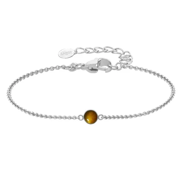 Bracelet argent rhodié - 1,6g -  Œil de tigre - cabochon - 6mm - 15+5cm