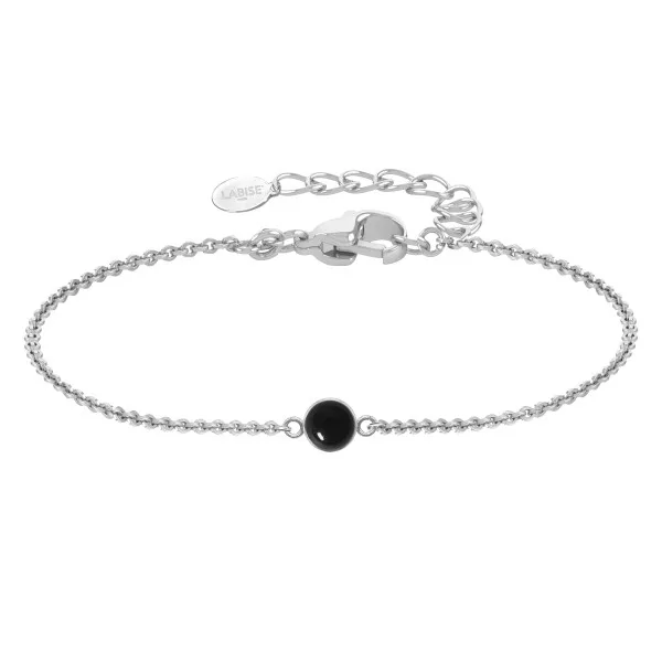 Bracelet argent rhodié - 1,6g -  Onyx - cabochon - 6mm - 15+5cm
