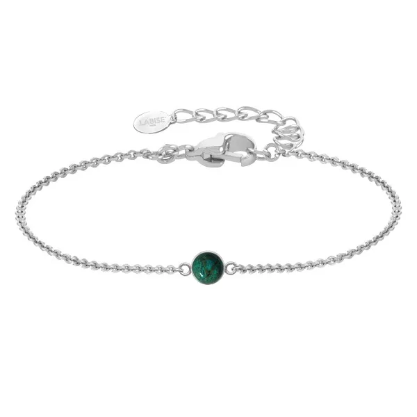 Bracelet argent rhodié - 1,6g -  Crysocholle - cabochon - 6mm - 15+5cm