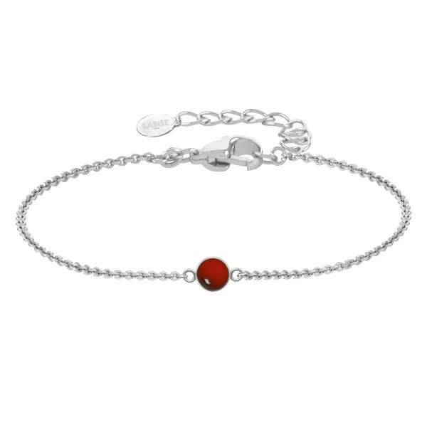 Bracelet argent rhodié - 1,6g -  Cornaline - cabochon - 6mm - 15+5cm