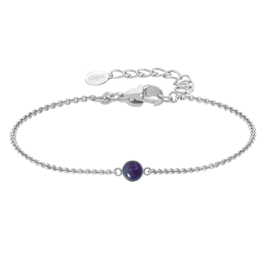 Bracelet argent rhodié - 1,6g -  Améthyste - cabochon - 6mm - 15+5cm