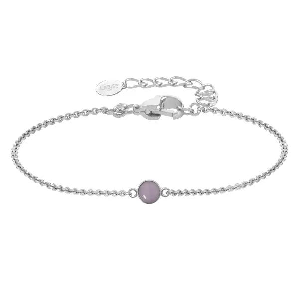 Bracelet argent rhodié - 1,6g -  Quartz Rose - cabochon - 6mm - 15+5cm