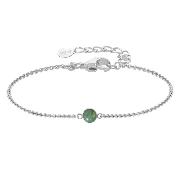 Bracelet argent rhodié - 1,6g -  Labradorite - cabochon - 6mm - 15+5cm