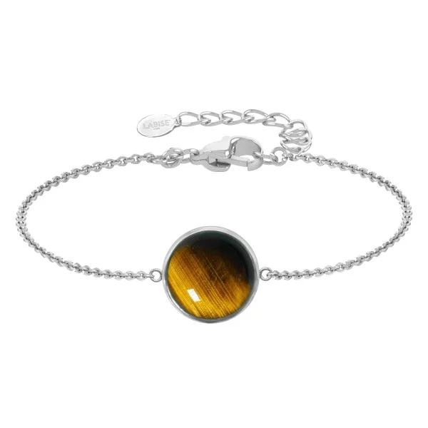 Bracelet argent rhodié - 2,5g -  Œil de tigre - cabochon - 12mm - 15+5cm