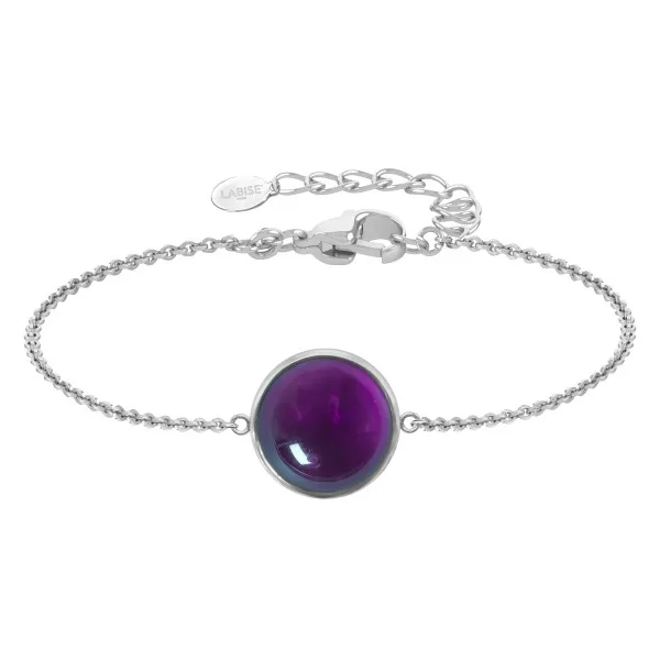 Bracelet argent rhodié - 2,5g -  Améthyste - cabochon - 12mm - 15+5cm