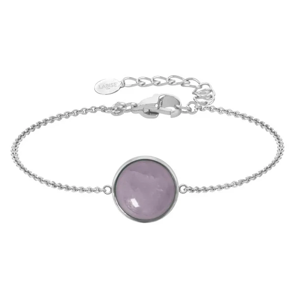 Bracelet argent rhodié - 2,5g -  Quartz Rose - cabochon - 12mm - 15+5cm
