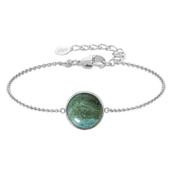 Bracelet argent rhodié - 2,5g -  Labradorite - cabochon - 12mm - 15+5cm