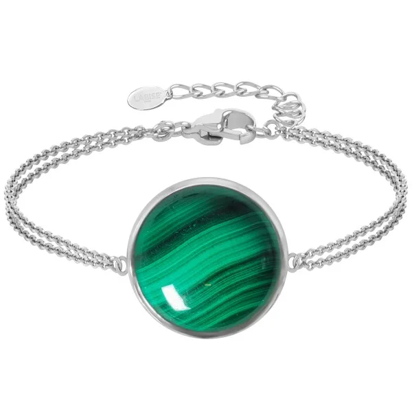 Bracelet argent rhodié - 3,2g -  Malachite - cabochon - 18mm - 15+5cm