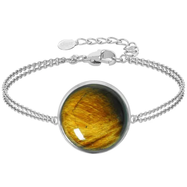 Bracelet argent rhodié - 3,2g -  Œil de tigre - cabochon - 18mm - 15+5cm
