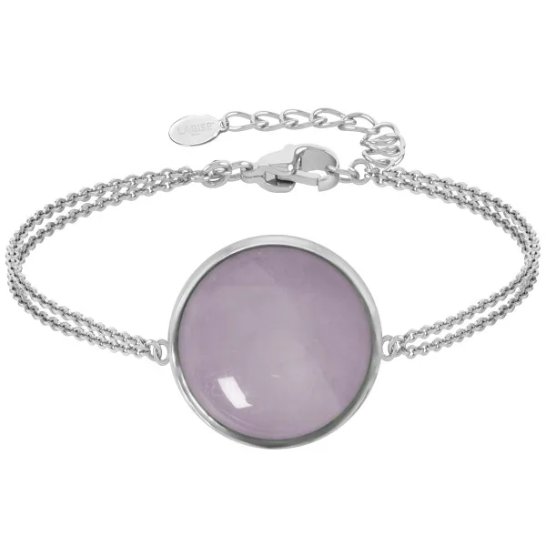 Bracelet argent rhodié - 3,2g -  Quartz Rose - cabochon - 18mm - 15+5cm