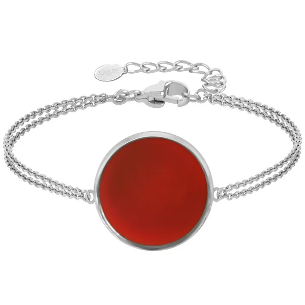 Bracelet argent rhodié - 3,2g -  Cornaline - Pierre plate rond - 18mm - 15+5cm