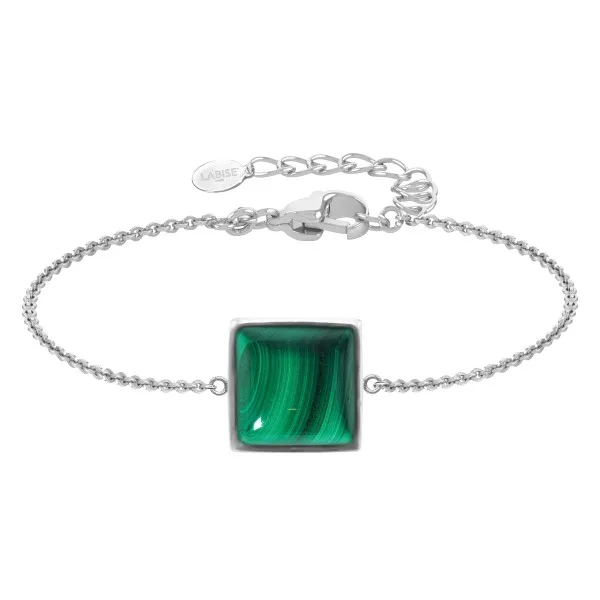 Bracelet argent rhodié - 2,2g -  Malachite - cabochon - 10x10mm - 15+5cm