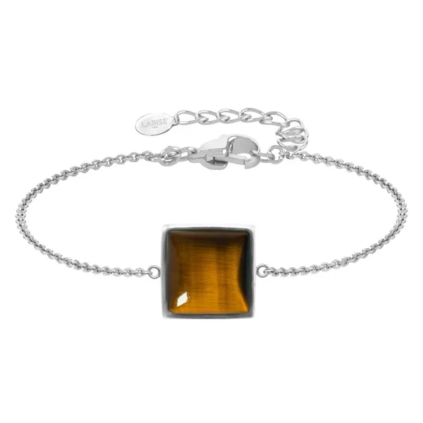 Bracelet argent rhodié - 2,2g -  Œil de tigre - cabochon - 10x10mm - 15+5cm