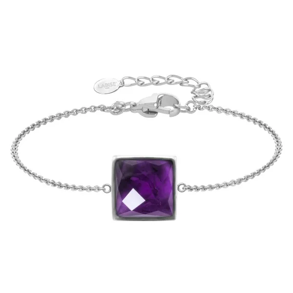 Bracelet argent rhodié - 2,2g -  Améthyste - cabochon - 10x10mm - 15+5cm