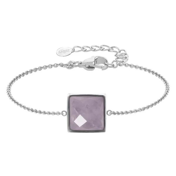 Bracelet argent rhodié - 2,2g -  Quartz Rose - cabochon - 10x10mm - 15+5cm