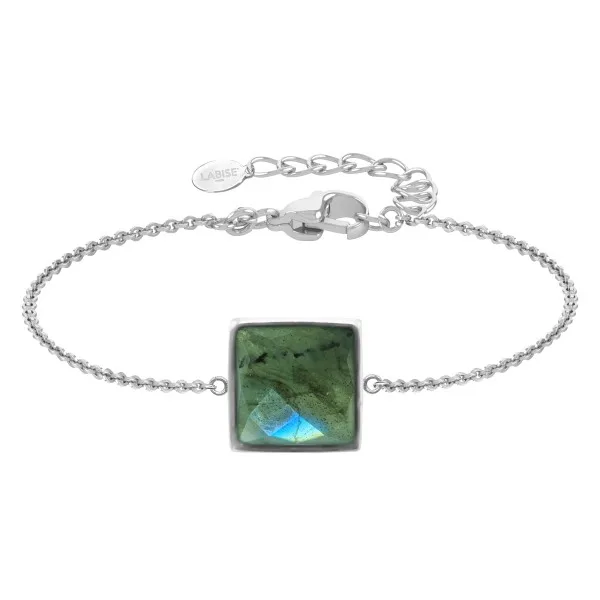 Bracelet argent rhodié - 2,2g -  Labradorite - cabochon - 10x10mm - 15+5cm
