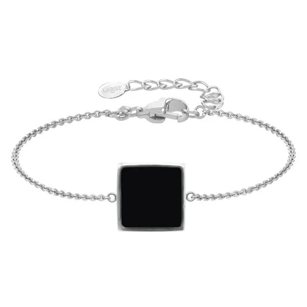 Bracelet argent rhodié - 2,2g -  Onyx - pierre plate - 10x10mm - 15+5cm