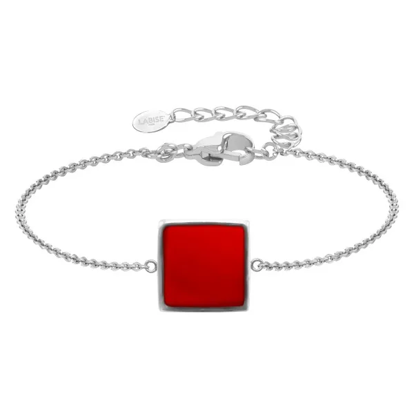 Bracelet argent rhodié - 2,2g -  Cornaline - pierre plate - 10x10mm - 15+5cm