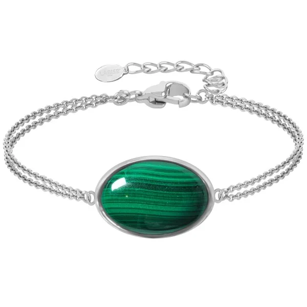 Bracelet argent rhodié - 3g -  Malachite - cabochon - 12x18mm - 15+5cm