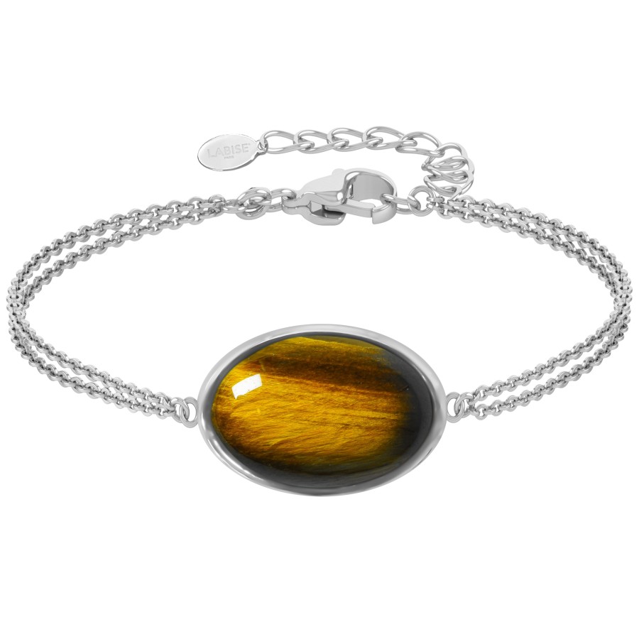 Bracelet argent rhodié - 3g -  Œil de tigre - cabochon - 12x18mm - 15+5cm