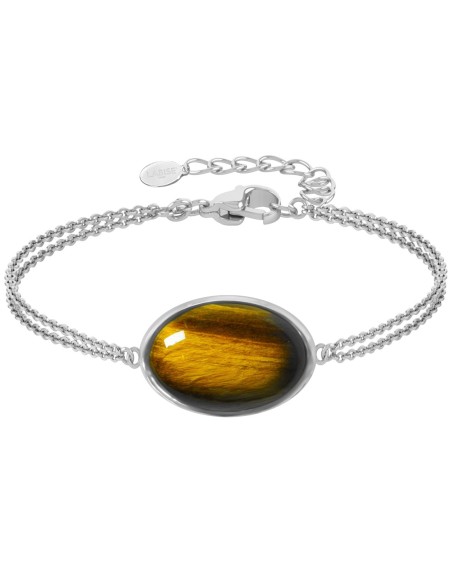 Bracelet argent rhodié - 3g -  Œil de tigre - cabochon - 12x18mm - 15+5cm