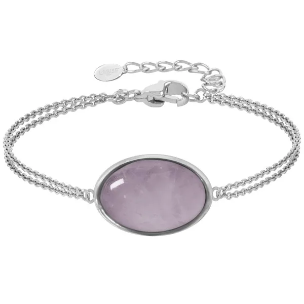Bracelet argent rhodié - 3g -  Quartz Rose - cabochon - 12x18mm - 15+5cm