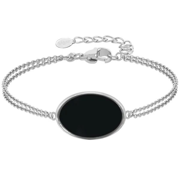 Bracelet argent rhodié - 3g -  Onyx - pierre plate - 12x18mm - 15+5cm