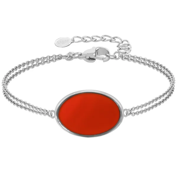 Bracelet argent rhodié - 3g -  Cornaline - pierre plate - 12x18mm - 15+5cm
