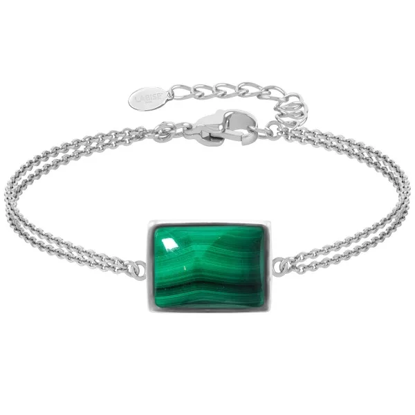 Bracelet argent rhodié - 3,2g -  Malachite - cabochon - 12x14mm - 15+5cm